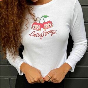 Betty Boop White Shirt with Green Leaf Design